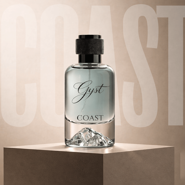 GYST Coast perfume 50ml bottle with sculpted mountain-peak base