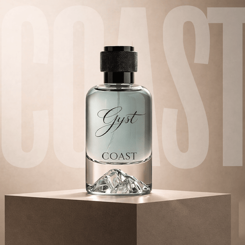 GYST Coast perfume 50ml bottle with sculpted mountain-peak base