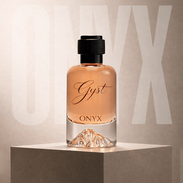 GYST Onyx perfume 50ml bottle with sculpted mountain-peak base