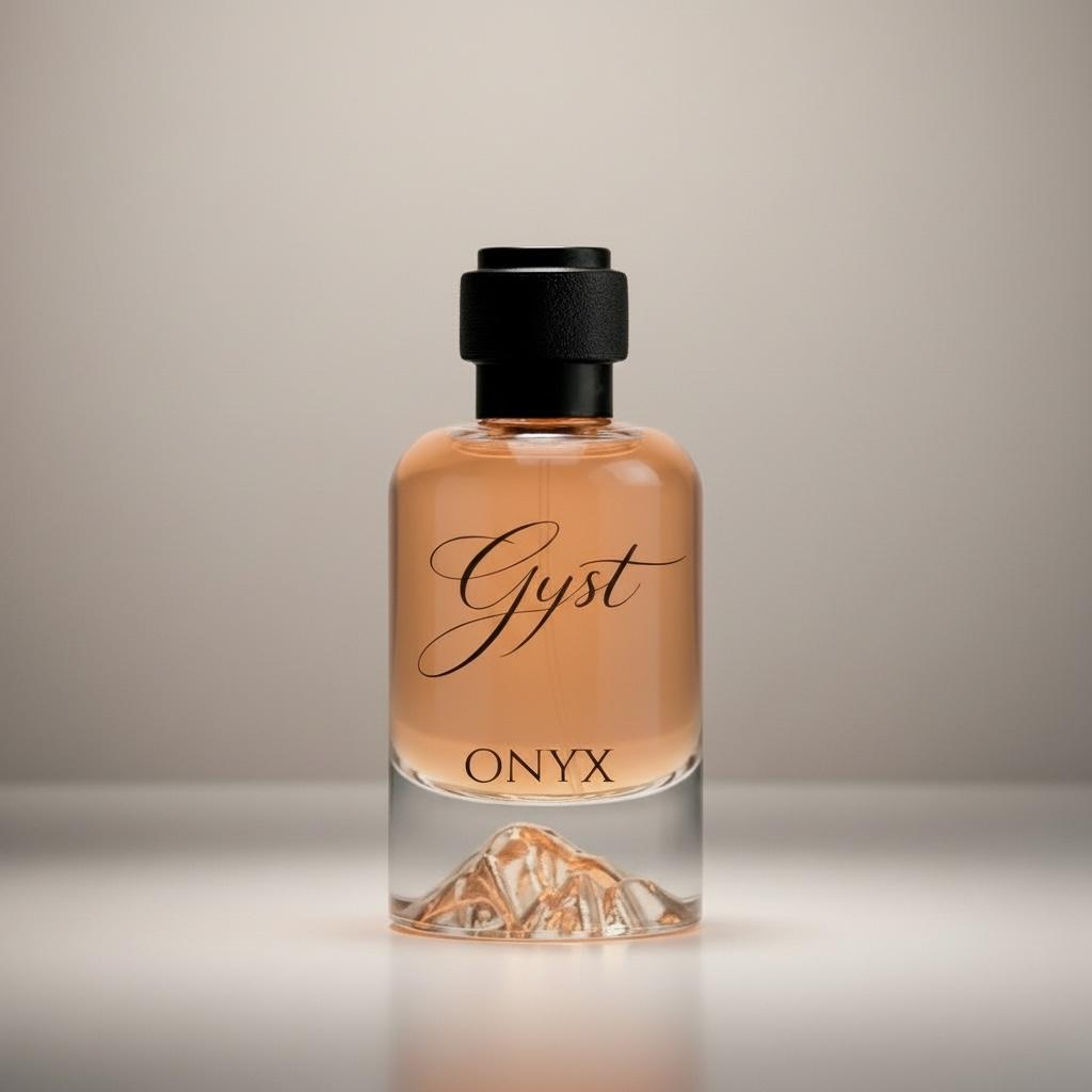 GYST Onyx perfume 50ml bottle on a neutral studio backdrop